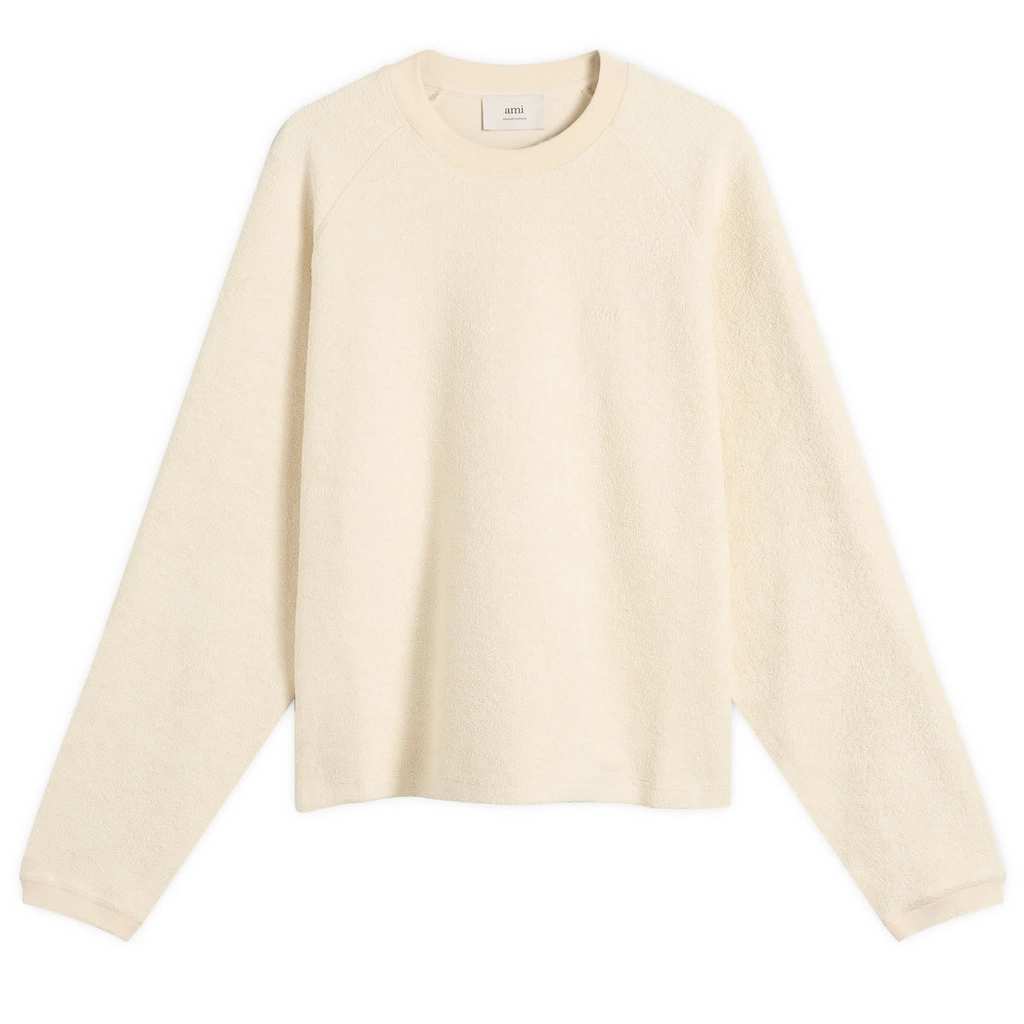 AMI Paris Men's Reversed Non Brushed Fleece Crewneck Sweatshirt Ivoire